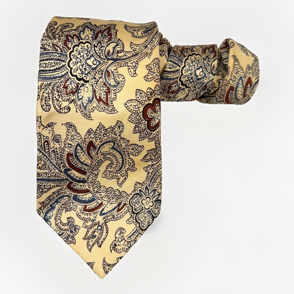 vintage Polo Ralph Lauren Silk Neck Tie Beige Floral paisley